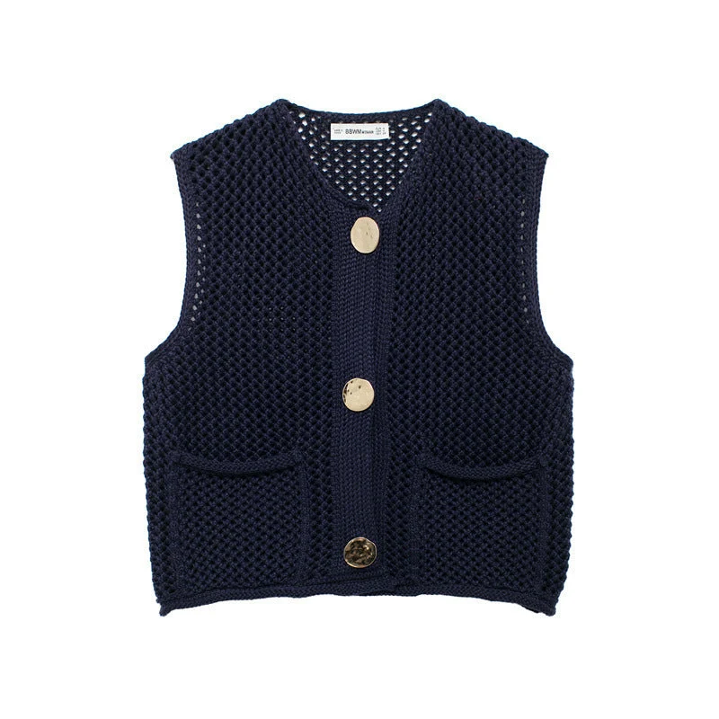 Damen Strickweste mit Knopfleiste und Taschen