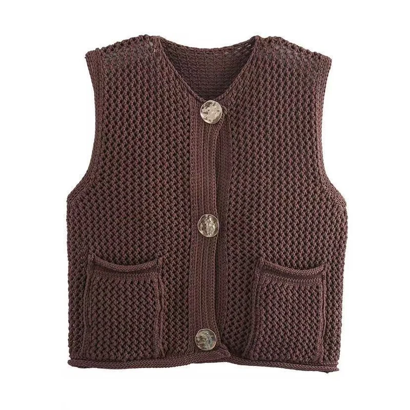 Damen Strickweste mit Knopfleiste und Taschen