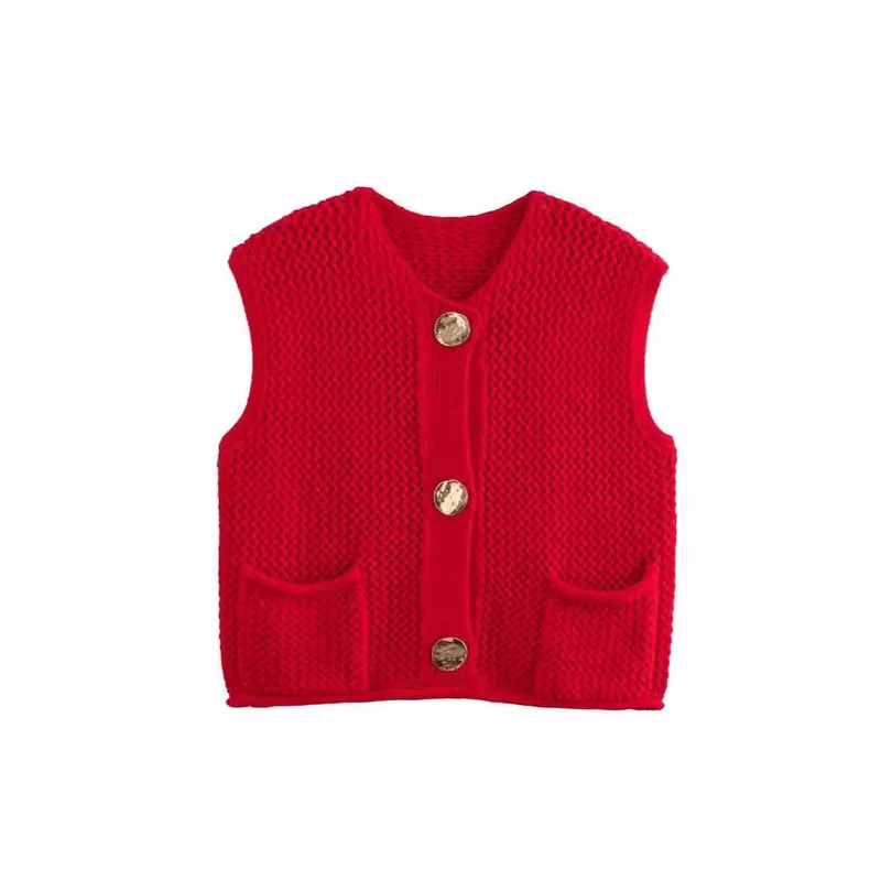 Damen Strickweste mit Knopfleiste und Taschen
