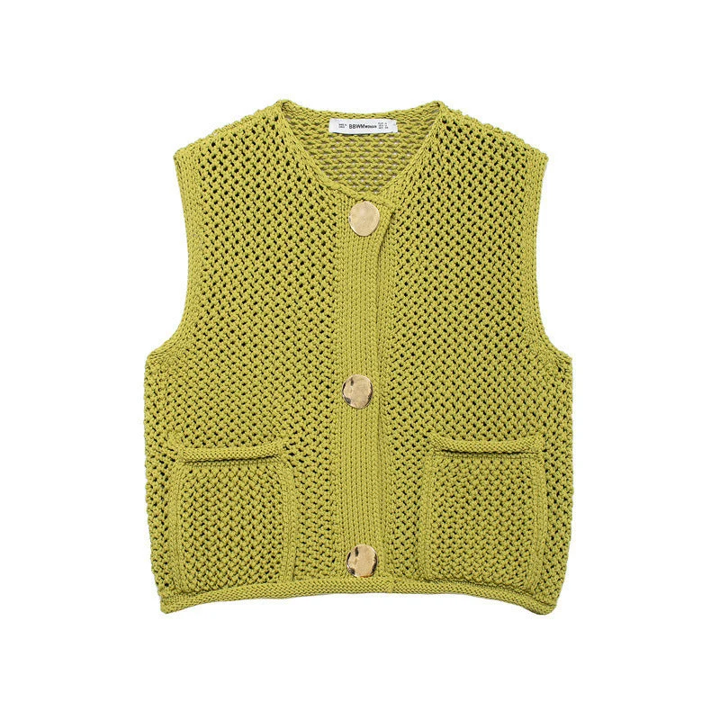 Damen Strickweste mit Knopfleiste und Taschen