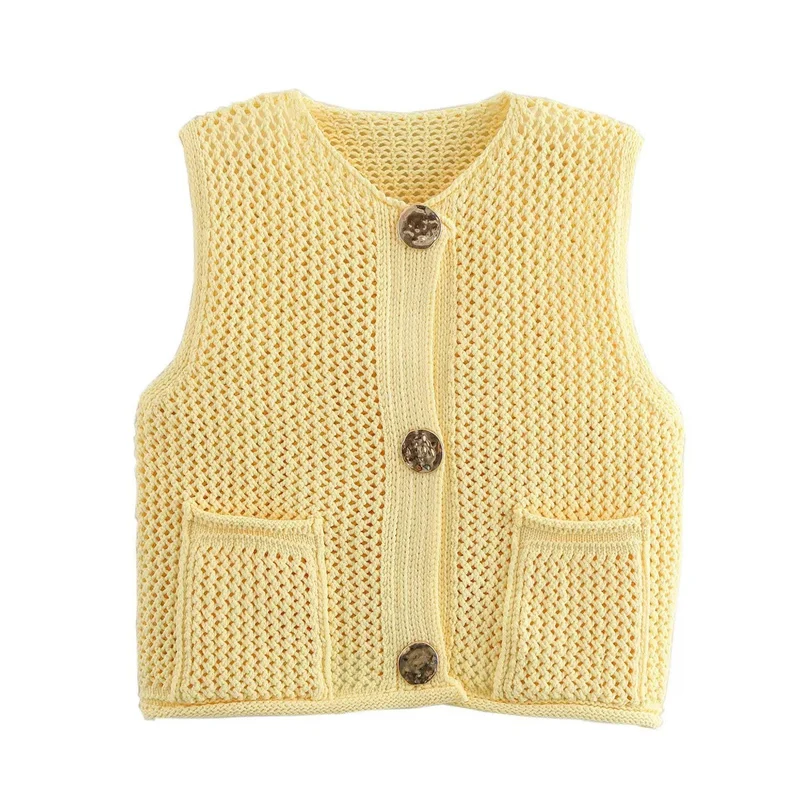Damen Strickweste mit Knopfleiste und Taschen