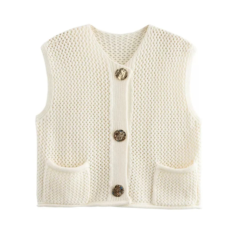 Damen Strickweste mit Knopfleiste und Taschen