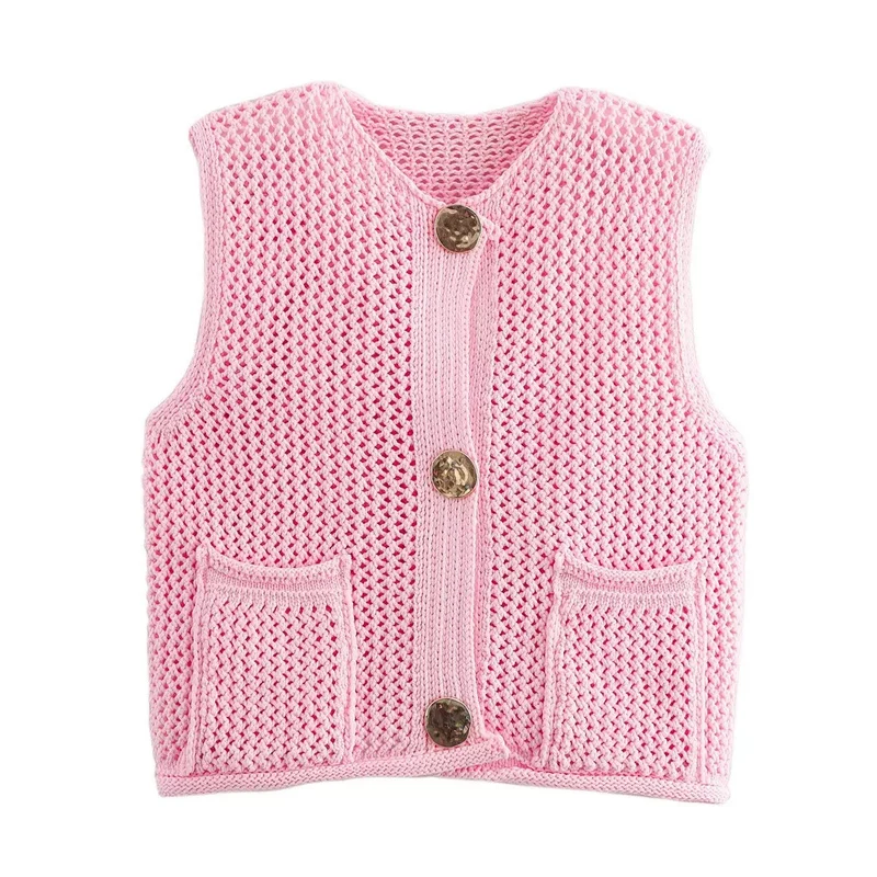 Damen Strickweste mit Knopfleiste und Taschen