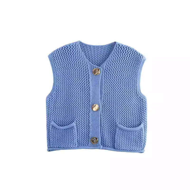 Damen Strickweste mit Knopfleiste und Taschen