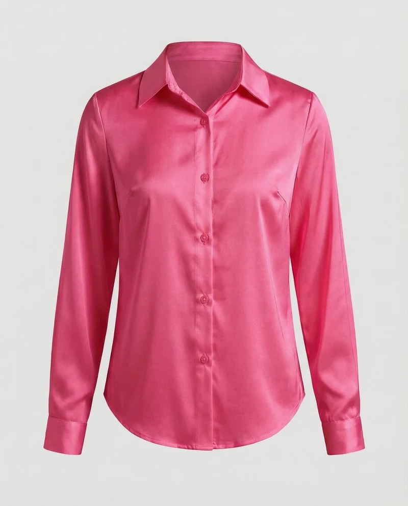 Damen nan fließende Satin-Hemdbluse mit Hemdkragen Brustabnähern und abgerundetem Saum