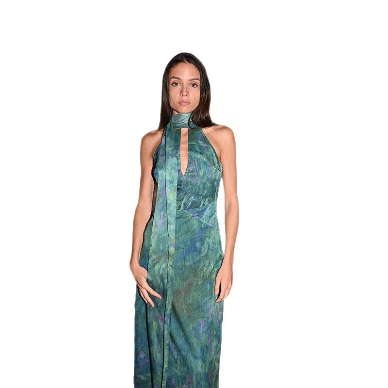 Damen Elegantes Maxikleid mit modernem Kragen und fließendem Schnitt