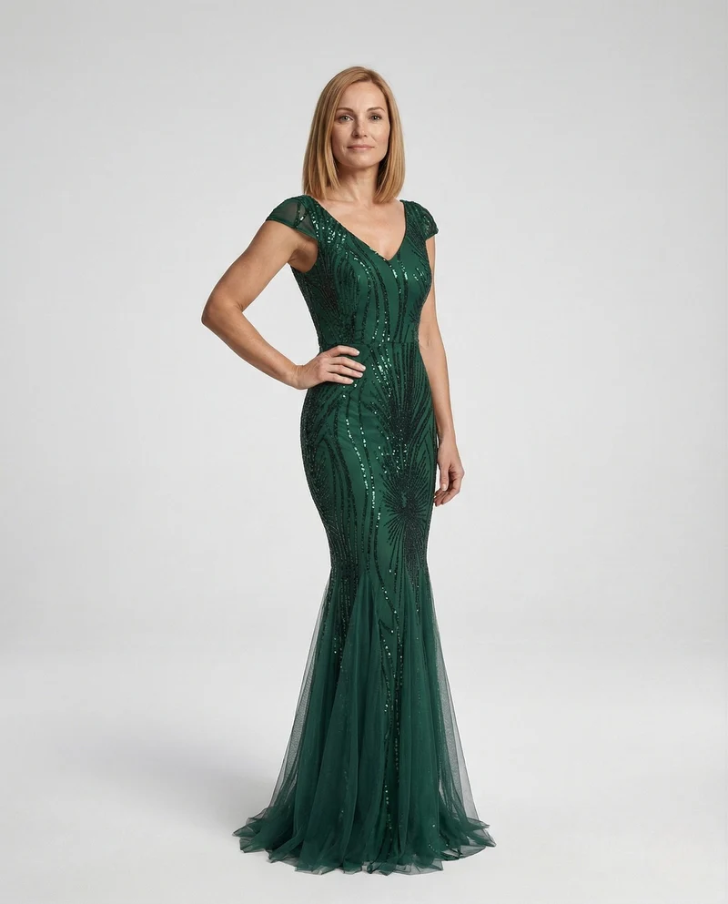 Damen Abendkleid Meerjungfrau Pailletten