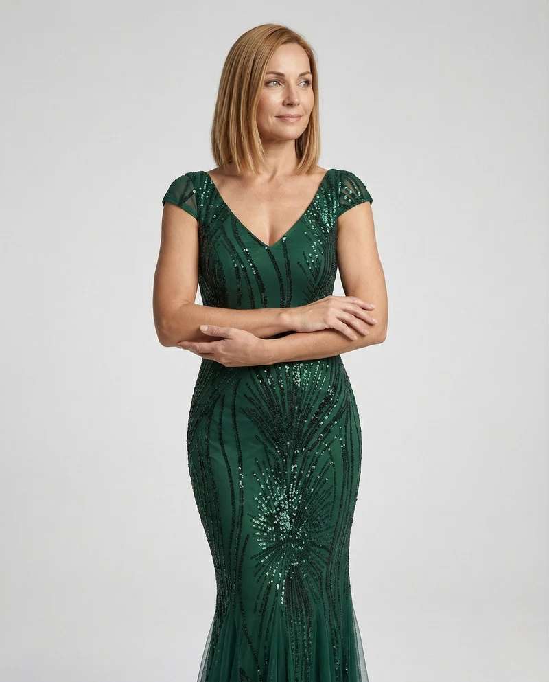 Damen Abendkleid Meerjungfrau Pailletten