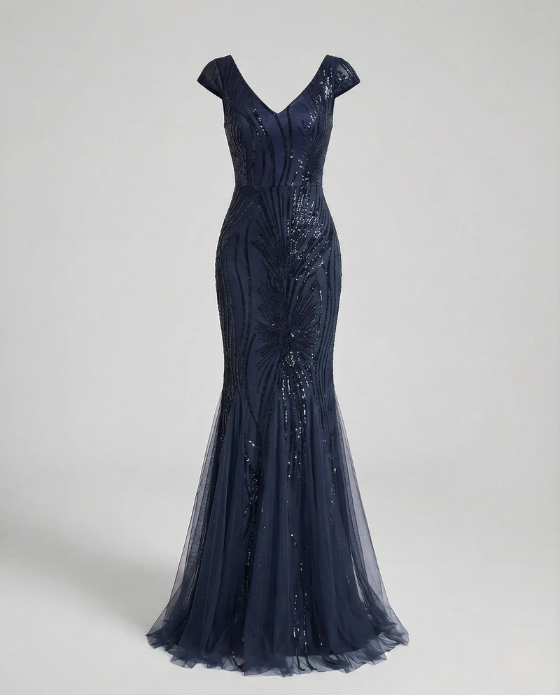 Damen Abendkleid Meerjungfrau Pailletten
