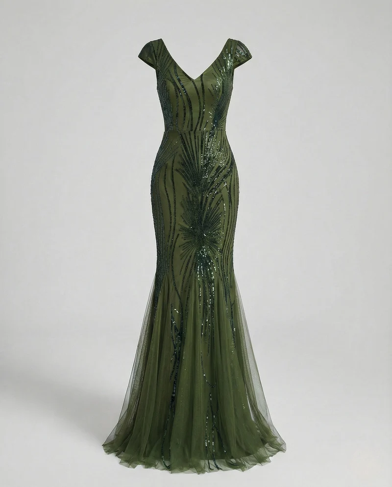 Damen Abendkleid Meerjungfrau Pailletten