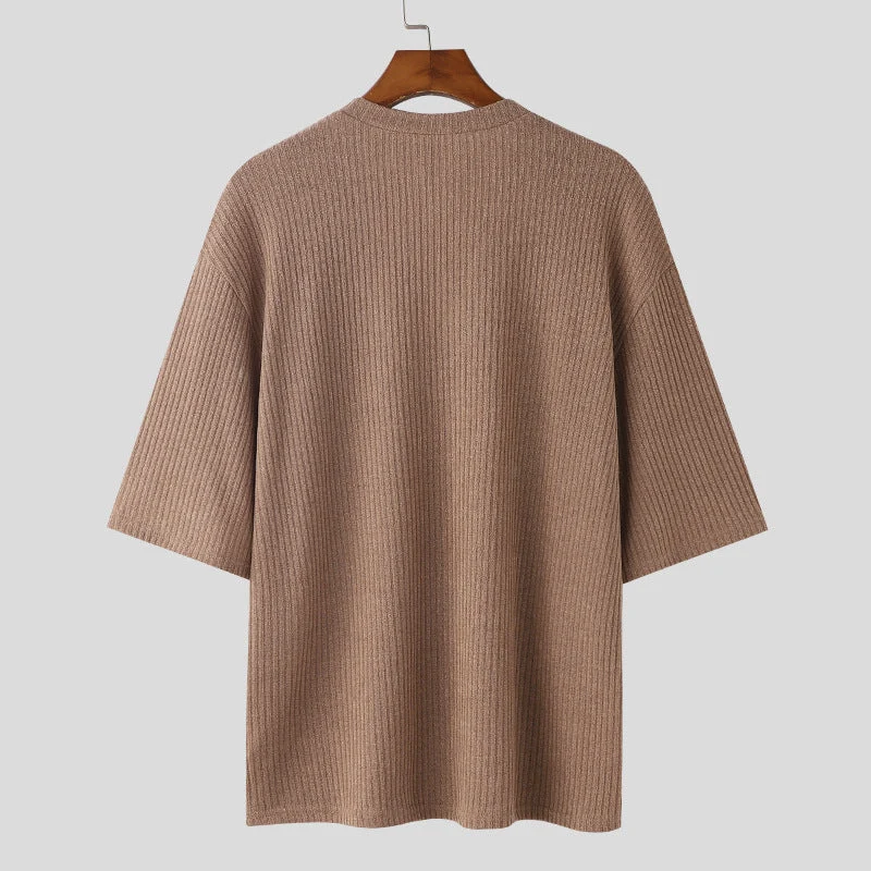 Damen V-Ausschnitt Oversize-Shirt aus strukturiertem Baumwollmaterial