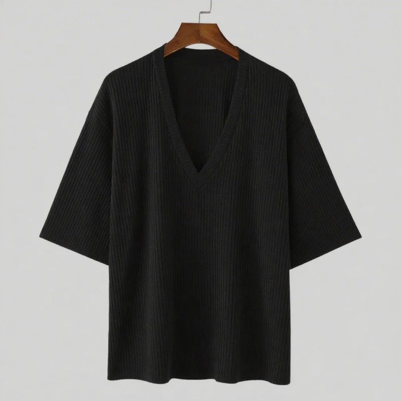 Damen V-Ausschnitt Oversize-Shirt aus strukturiertem Baumwollmaterial