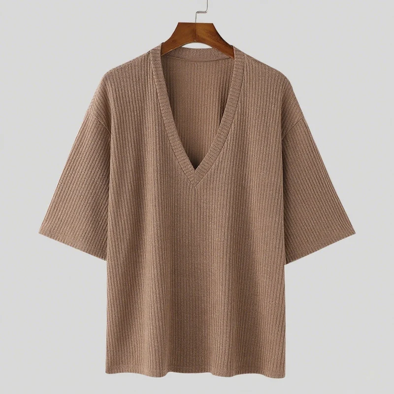 Damen V-Ausschnitt Oversize-Shirt aus strukturiertem Baumwollmaterial