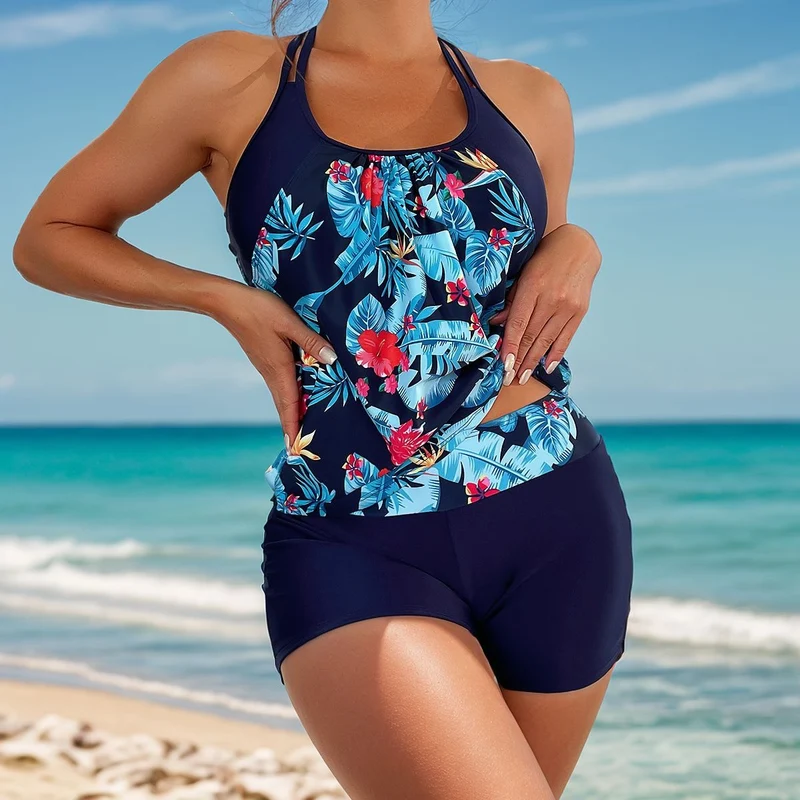 Damen Sportliches Tankini-Set mit modischem Streifenmuster Nord Taschen