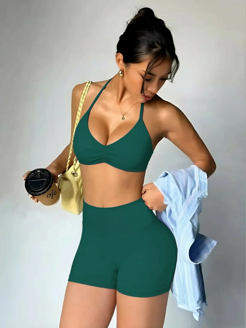 Damen Sportliches Bikini-Set mit hochgeschnittenen Shorts und rüschendetail