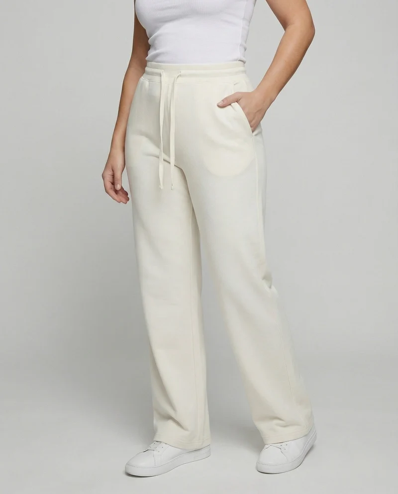 Damen nan hochgeschnittene weite Palazzo-Loungehose aus weichem Jersey mit Kordelzug