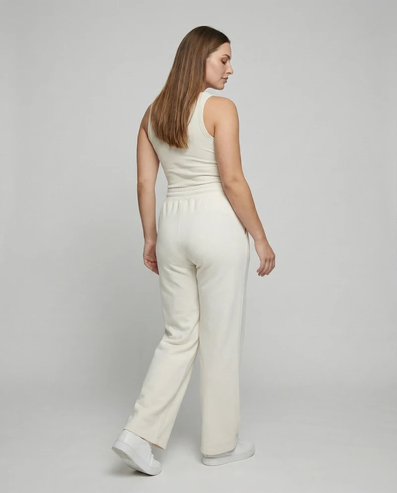 Damen nan hochgeschnittene weite Palazzo-Loungehose aus weichem Jersey mit Kordelzug