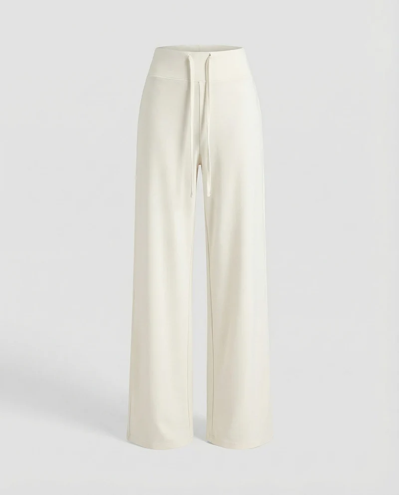 Damen nan hochgeschnittene weite Palazzo-Loungehose aus weichem Jersey mit Kordelzug