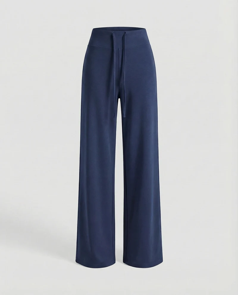 Damen nan hochgeschnittene weite Palazzo-Loungehose aus weichem Jersey mit Kordelzug