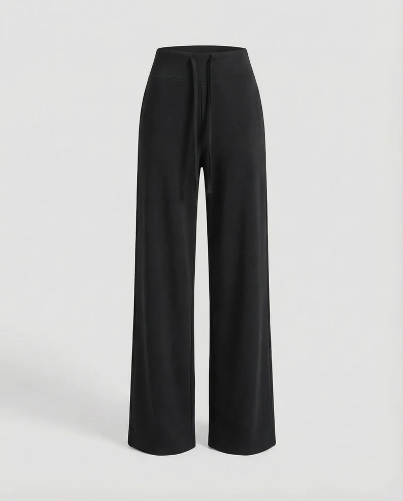 Damen nan hochgeschnittene weite Palazzo-Loungehose aus weichem Jersey mit Kordelzug