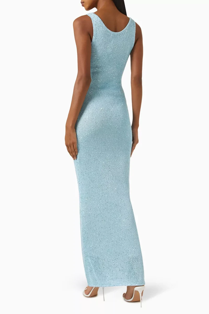 Pailletten-Detail Maxikleid Hellblau