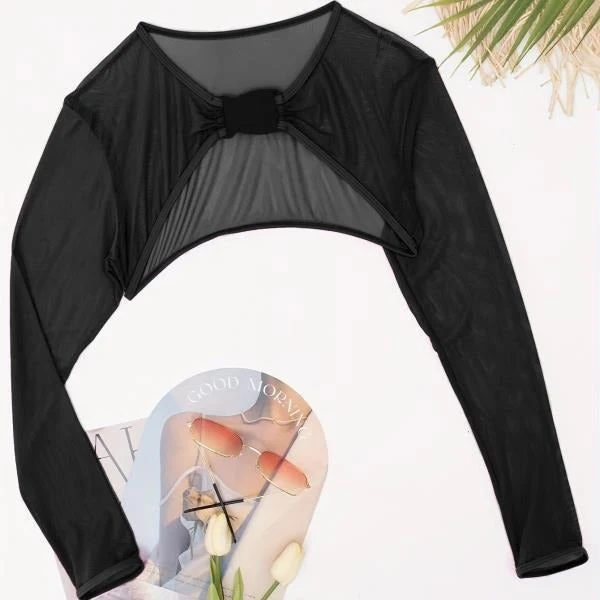 Damen Modischer Mesh-Oberteil mit langer Arm