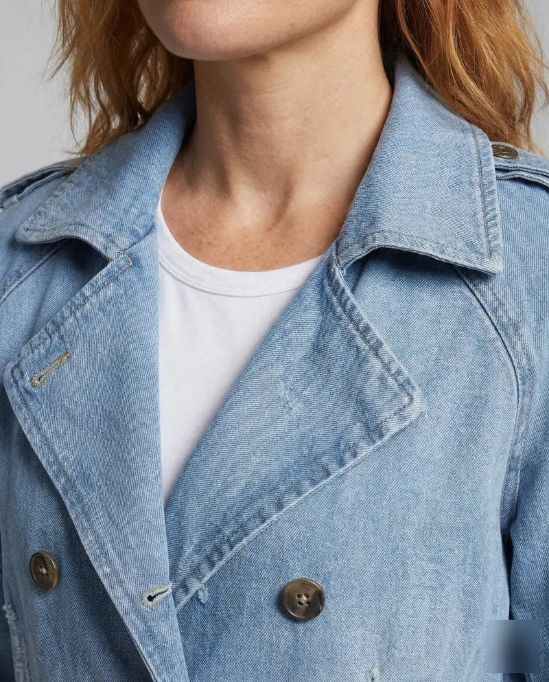 Damen Doppeltreihiger Jeans-Caban Epauletten