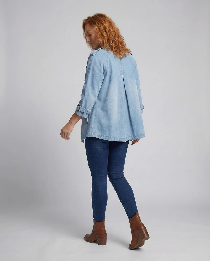 Damen Doppeltreihiger Jeans-Caban Epauletten