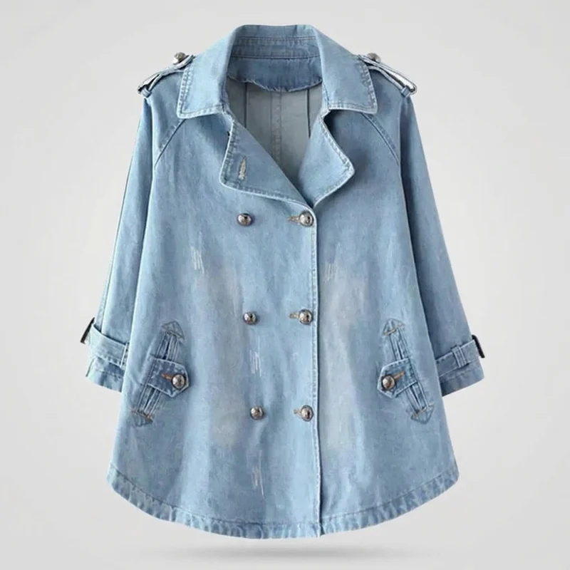 Damen Doppeltreihiger Jeans-Caban Epauletten