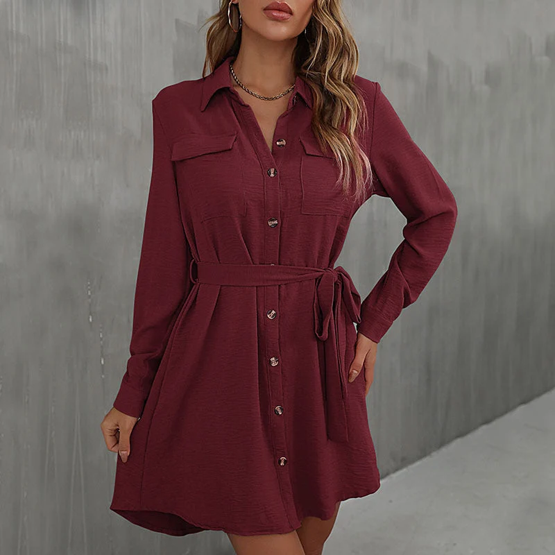 Damen Hemdblusenkleid mit taillierbarem Gürtel und eleganter Knopfleiste