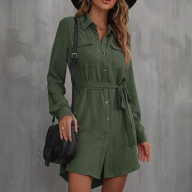 Damen Hemdblusenkleid mit taillierbarem Gürtel und eleganter Knopfleiste