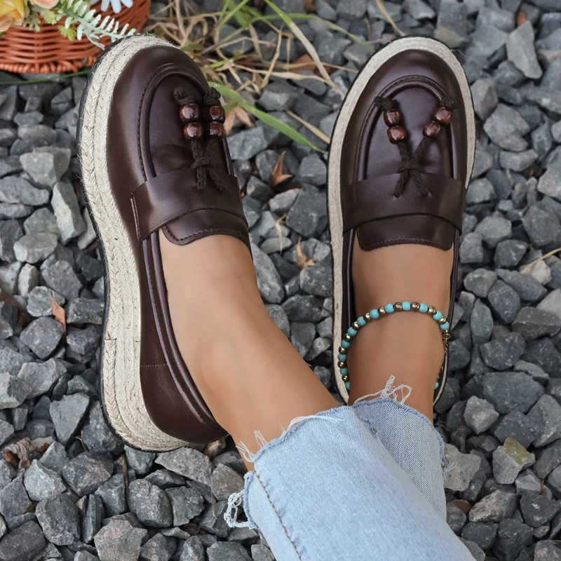 Damen Espadrilles mit modischer Schnürung und geflochtenem Boden