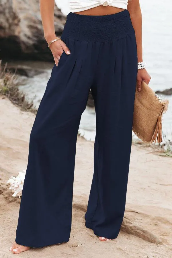 Damen Weit geschnittene Sommerhose mit elastischem Bund und luftiger Passform
