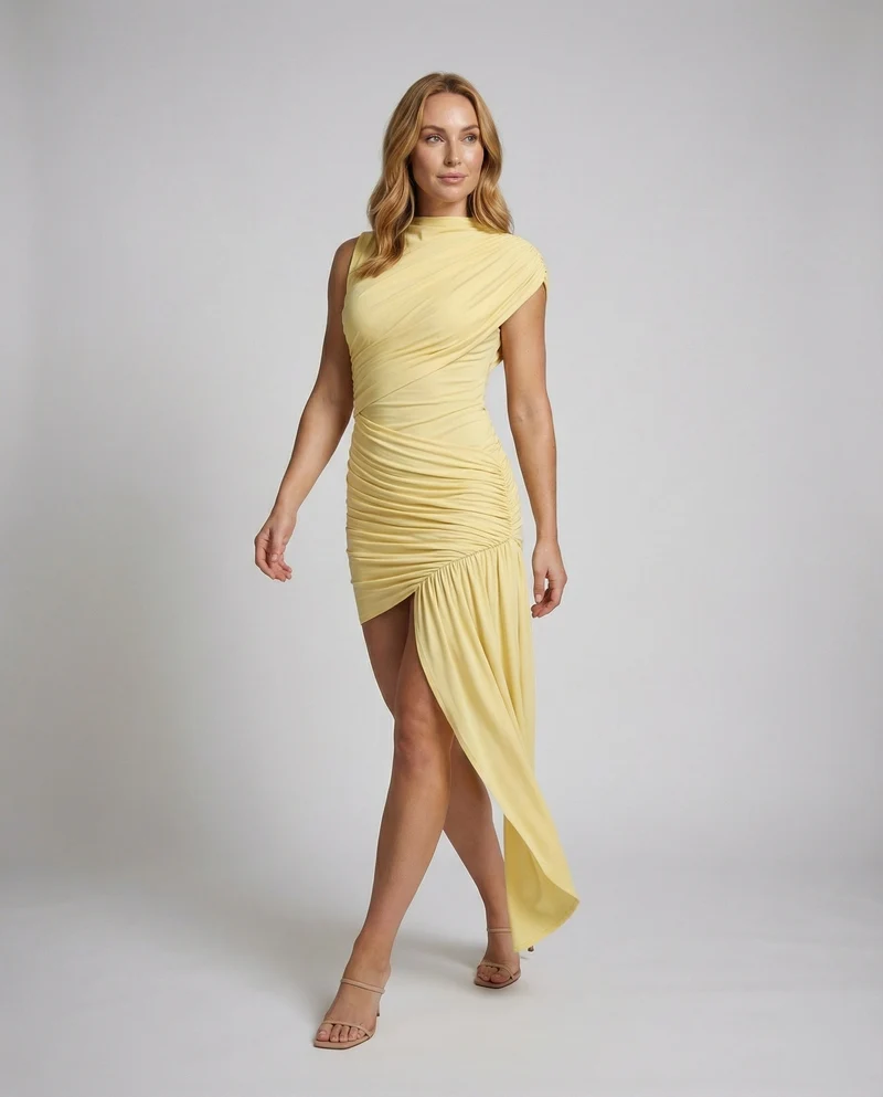 Damen Asymmetrische Schulter MischgewNord Taschene Abendkleid