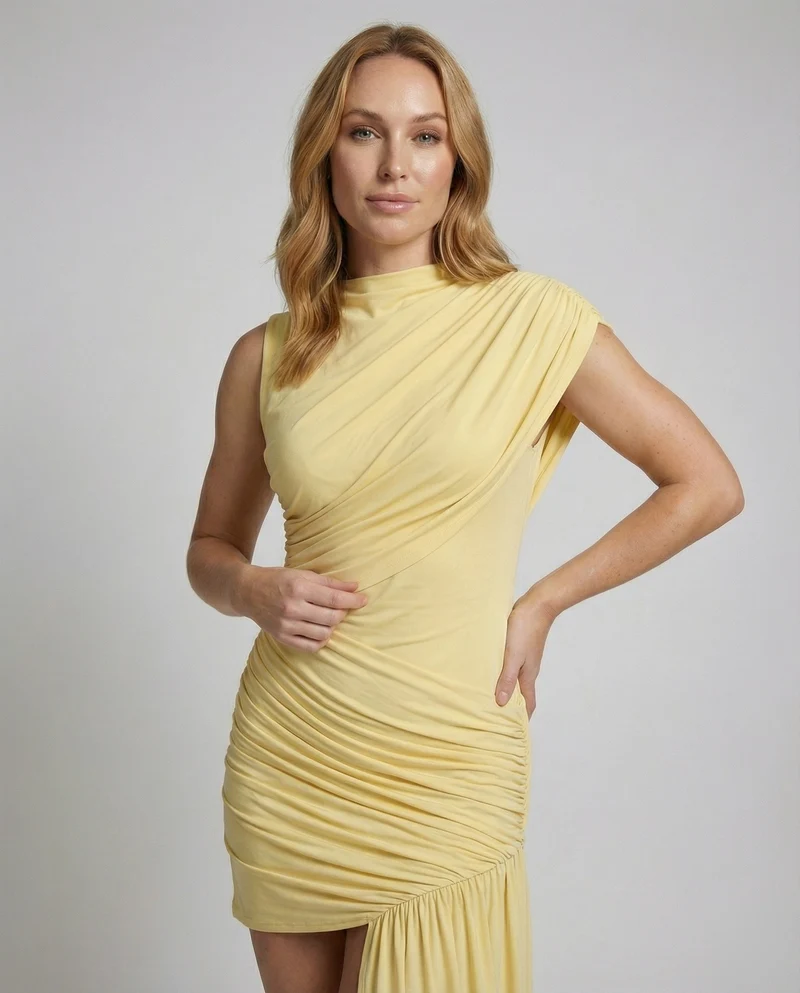 Damen Asymmetrische Schulter MischgewNord Taschene Abendkleid
