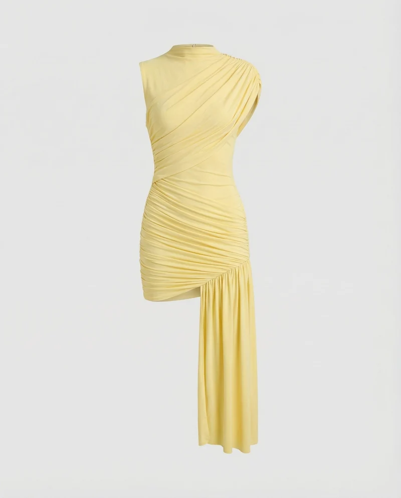 Damen Asymmetrische Schulter MischgewNord Taschene Abendkleid
