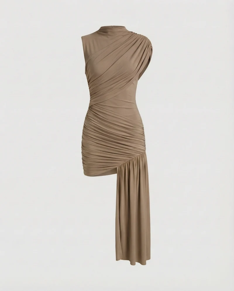 Damen Asymmetrische Schulter MischgewNord Taschene Abendkleid