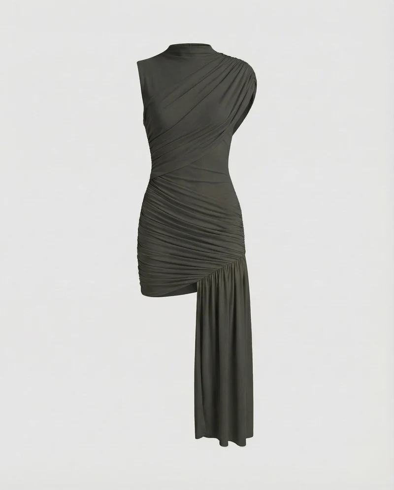 Damen Asymmetrische Schulter MischgewNord Taschene Abendkleid