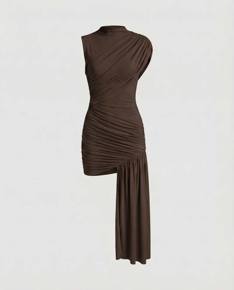 Damen Asymmetrische Schulter MischgewNord Taschene Abendkleid