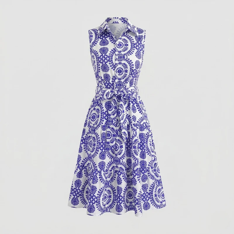 Damen Hemdblusenkleid mit floralen Muster und tailliertem Schnitt
