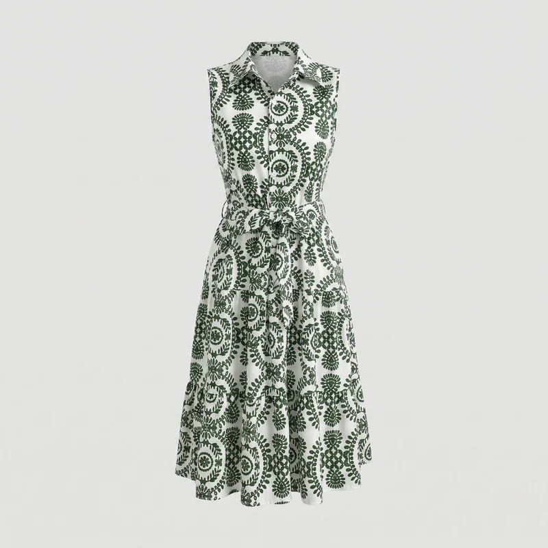 Damen Hemdblusenkleid mit floralen Muster und tailliertem Schnitt
