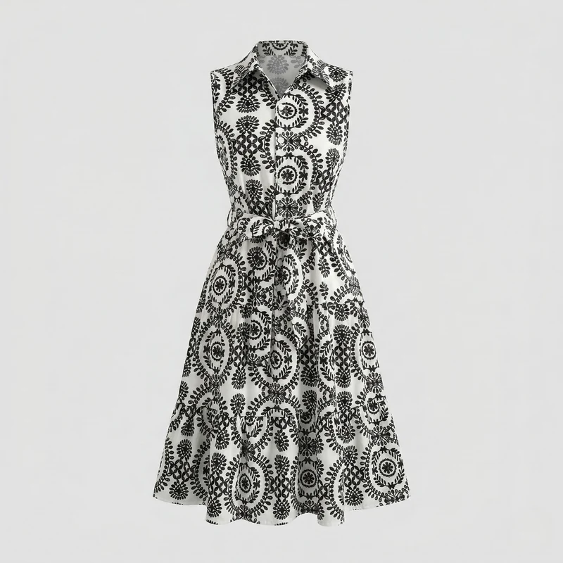 Damen Hemdblusenkleid mit floralen Muster und tailliertem Schnitt