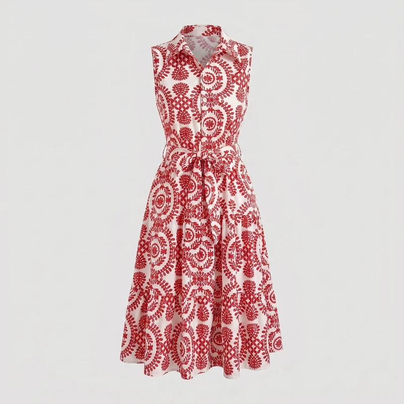 Damen Hemdblusenkleid mit floralen Muster und tailliertem Schnitt