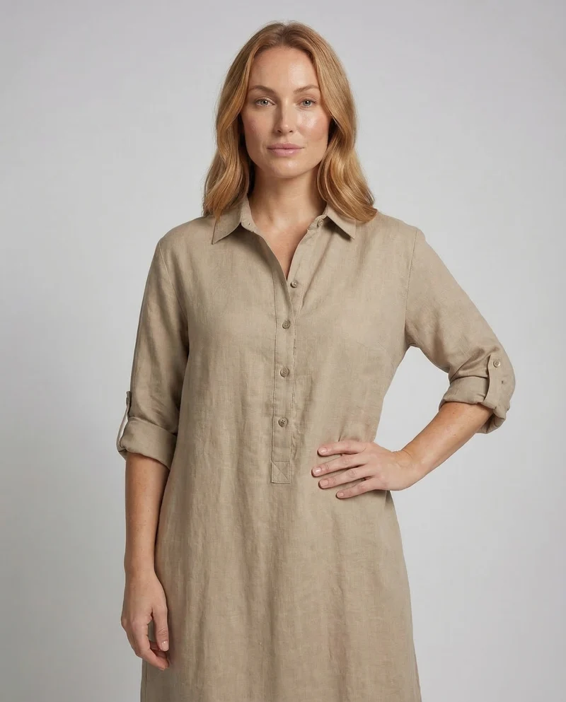 Damen Maxikleid Hemd-Schnitt Volantkante