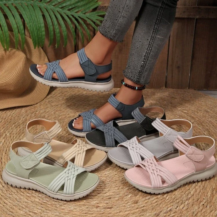 Damen Komfortable Sandalen mit geflochtenen Riemen und elastischem Band Nord Taschen