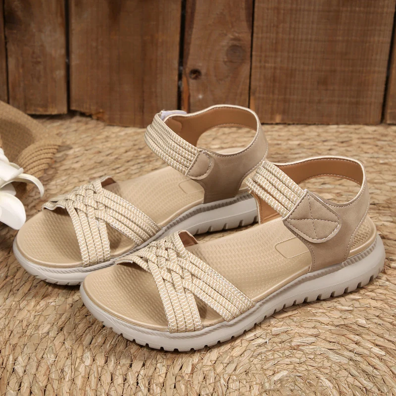 Damen Komfortable Sandalen mit geflochtenen Riemen und elastischem Band Nord Taschen