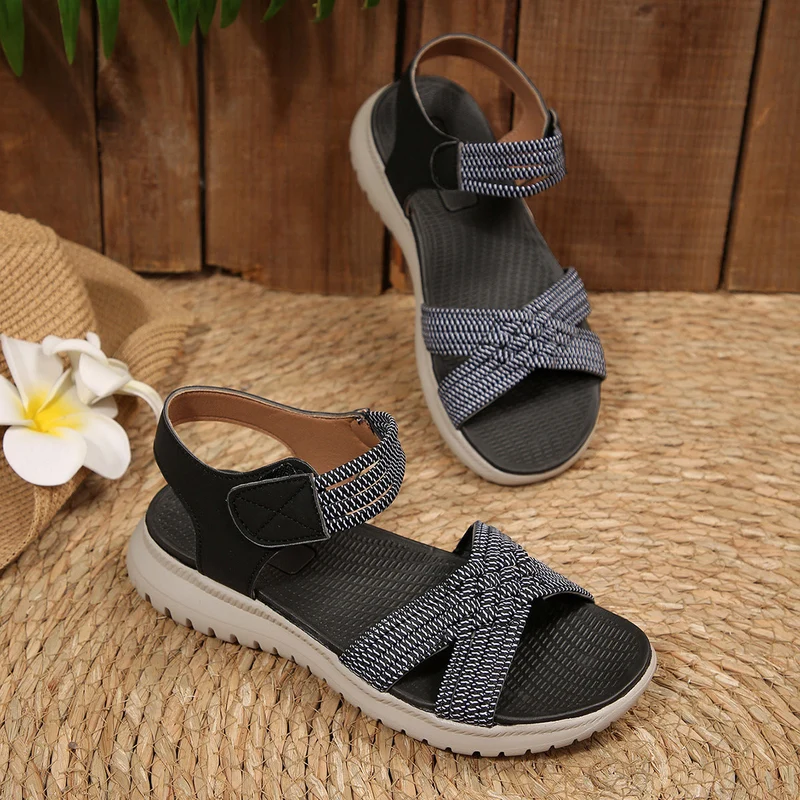 Damen Komfortable Sandalen mit geflochtenen Riemen und elastischem Band Nord Taschen