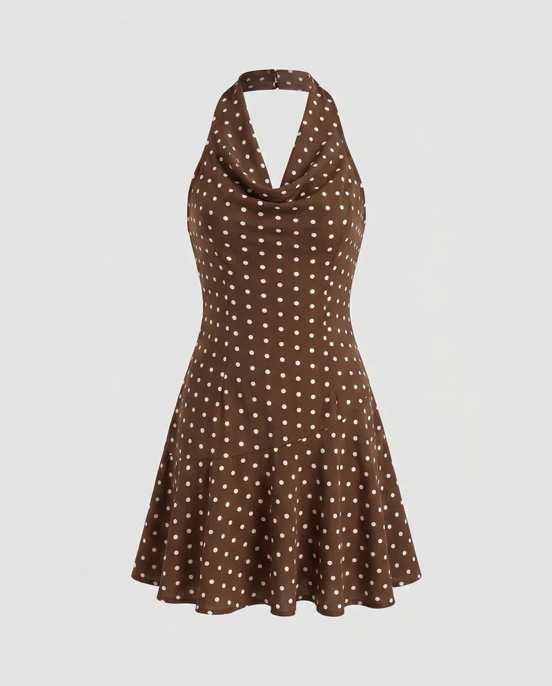 Damen Sommerkleid mit modernem Ausschnitt und verspieltem Punktmuster