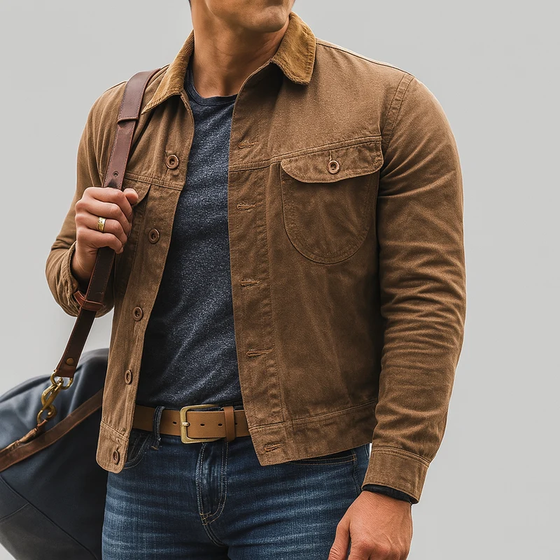 Vintage Robuste Outdoorjacke mit Knopfverschluss für Herren