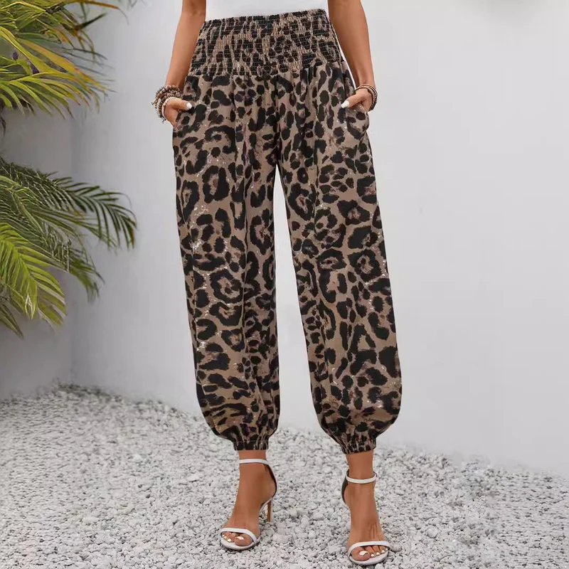 Damen Aladin-Hose mit elastischem Bund und modernem Leopardenmuster Nord Taschen